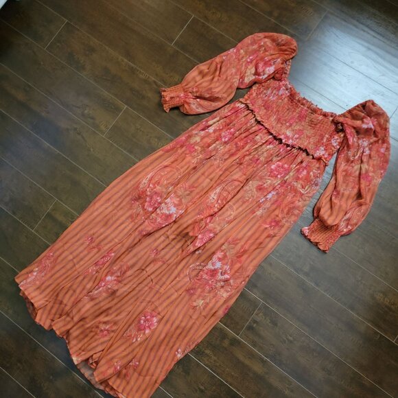 Free People Angel Eyes Maxi Dress Womens M Whimsy Fairy Floral Boho Chic Prairie - Picture 4 of 9